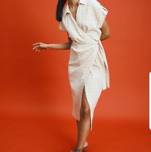 Zara Cream Checkered Midi Dress